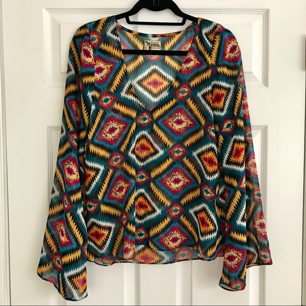 Show me Your Mumu, long sleeve tunic, Aztec, Small